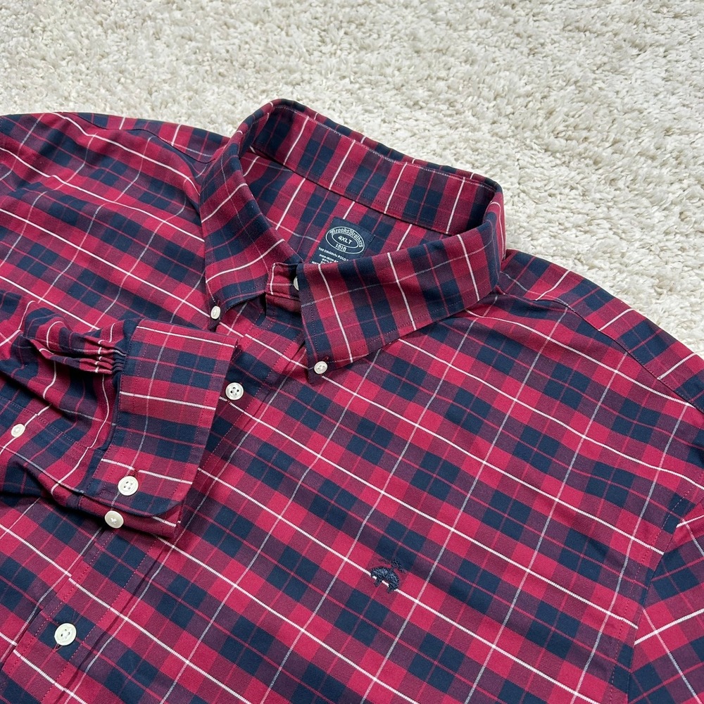 Brooks Brothers Button Down Shirt 4XLT Red Plaid Non-Iron Stretch Long Sleeve